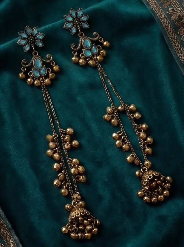 Pastel Medley Floral Statement Chain Jhumkas
